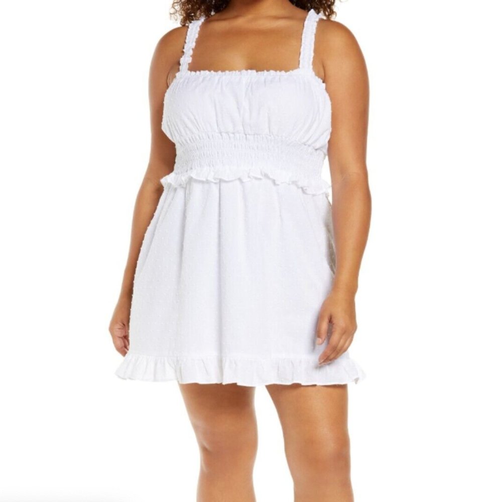 NWT BP Ruffle Detail Smocked Waist Dress Mini Sleeveless Sundress White | Size L